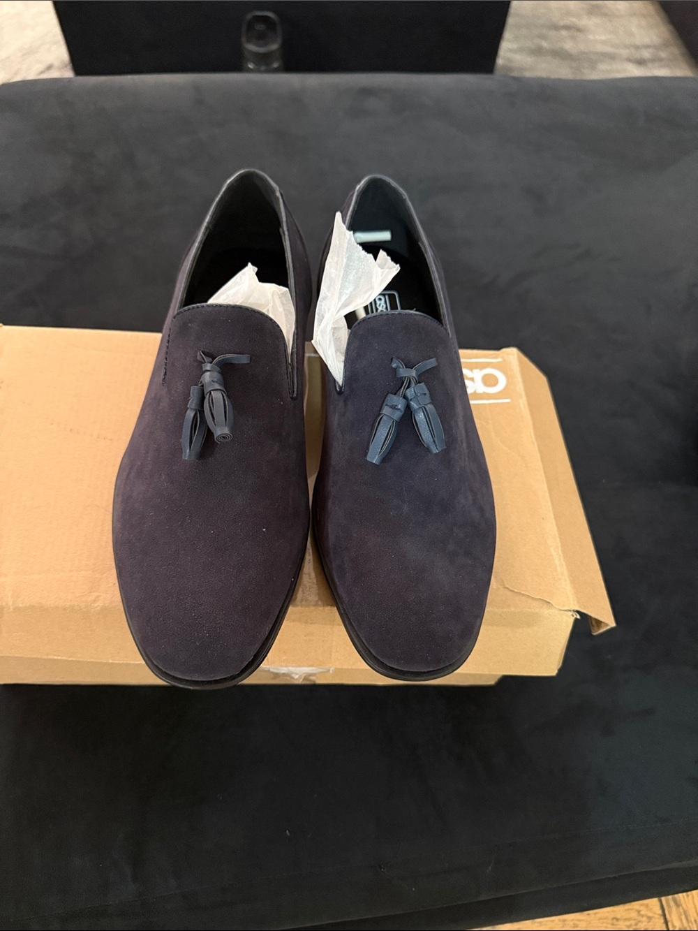 Brand New Navy Blue ASOS Navy faux Suede Tassel Slip-On Loafers